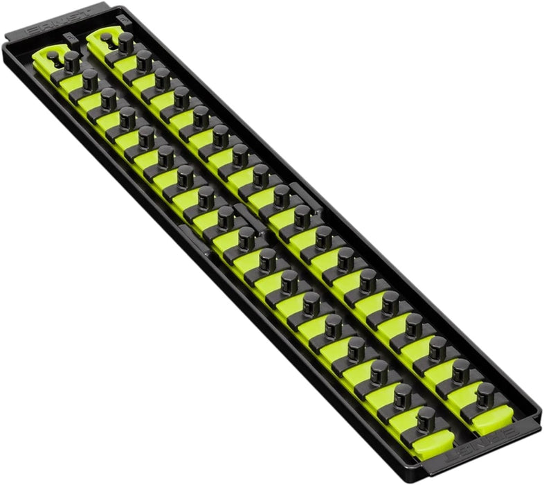 Ernst Manufacturing 19-Inch Socket Boss Premium 2-Rail, 3/8-Inch-Drive Socket Organizer, High-Visibility (8462HV) - Made in the USA