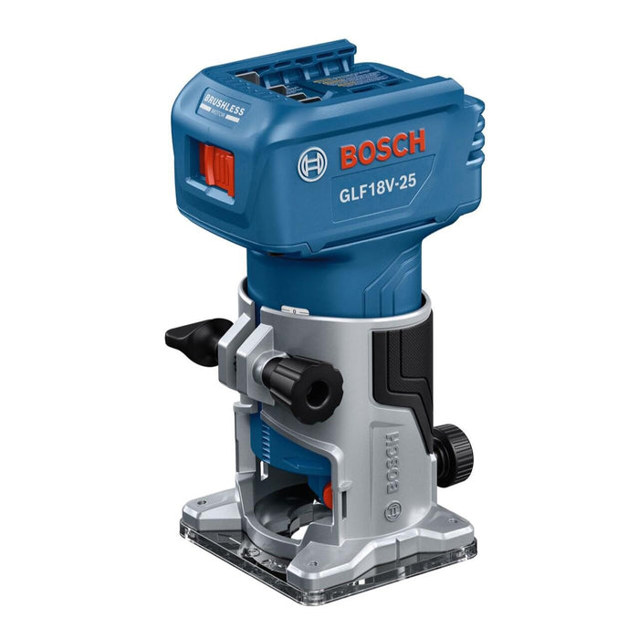BOSCH GLF18V-25N 18V Laminate Trim Router - Powerful Brushless Motor, 10,000-30,000 RPM, Lightweight, Ergonomic, Enhanced Dust Extraction, Quick Depth Adjustments for Precise Trimming
