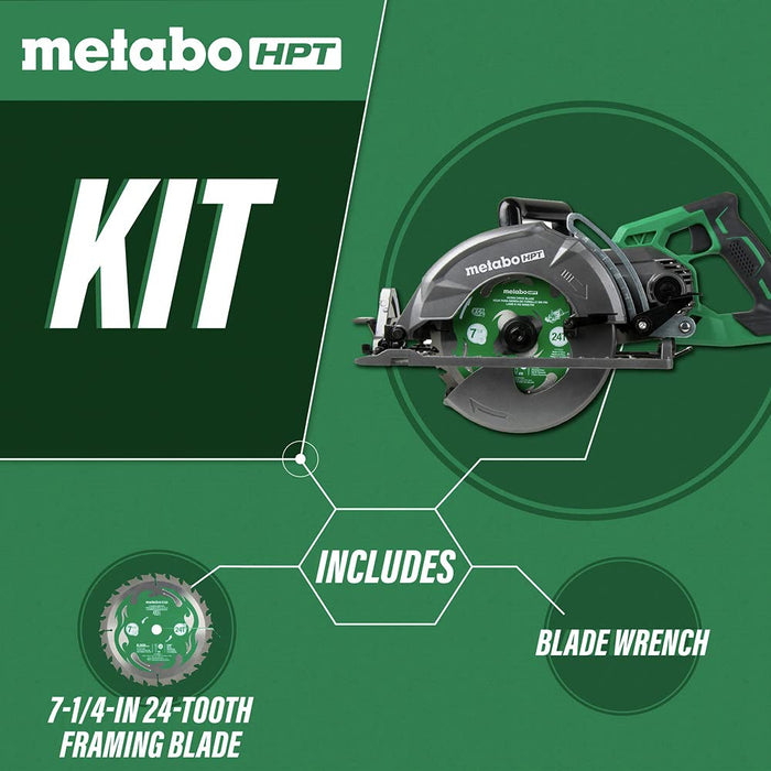 Metabo HPT Circular Saw, 7-1/4-Inch, Worm Drive, 15 Amp Motor, Includes 7-1/4-Inch 24T VPR Framing Blade (C7WDM)