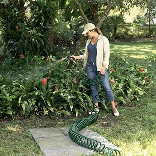 Flexon CH1225CN 1/2" x 25ft Coil Garden Hose – Compact, Kink-Resistant, Lightweight, Space-Saving Design, Durable and Weather-Resistant Watering Hose for Small Yards and Gardening