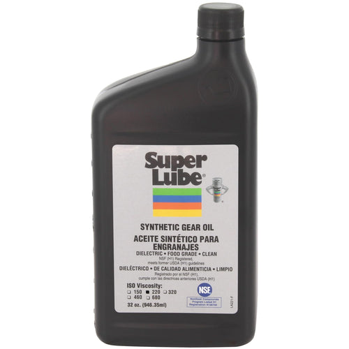 Super Lube Synthetic Gear Oil Hydraulic Grade (Translucent Amber, ISO 220-1qt Bottle) | NSF Certified Food Grade & Clean | Heavy Film Lubricates & Cushions