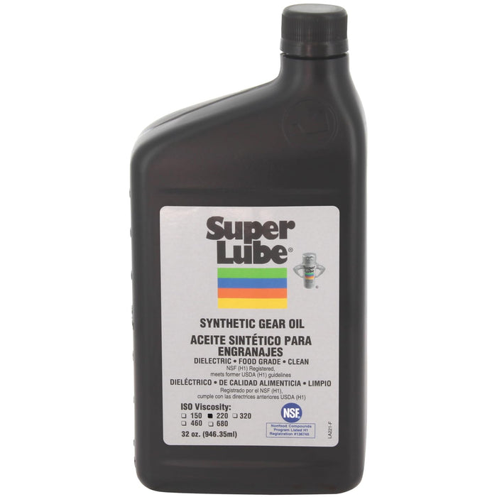Super Lube Synthetic Gear Oil Hydraulic Grade (Translucent Amber, ISO 220-1qt Bottle) | NSF Certified Food Grade & Clean | Heavy Film Lubricates & Cushions