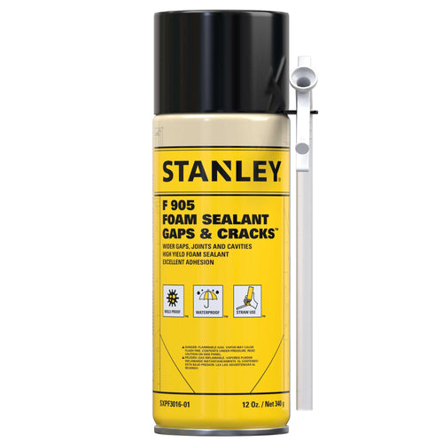 Stanley F905 Gaps & Cracks Sealant, Polyurethane Spray Foam Insulation for Window & Door, Waterproof Gap Filler, Low Expansion Foam for Indoor & Outdoor Use, Straw Use, 12 Oz. (Pack of 1)