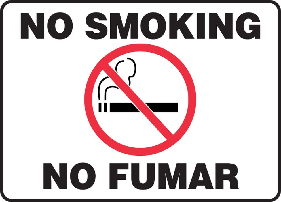 Accuform SBMSMK427MVS Adhesive Vinyl Spanish Bilingual Sign, "No Smoking/No Fumar" with Graphic, 7" x 10"