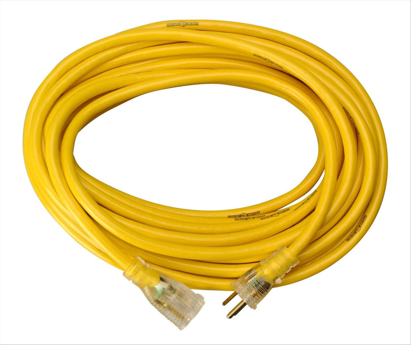 Yellow Jacket 64824801 Heavy Duty Extension Cord, 25Ft, 12 Gauge, 3 Conductor, Lighted End, Weather Resistant, SJTW, Yellow
