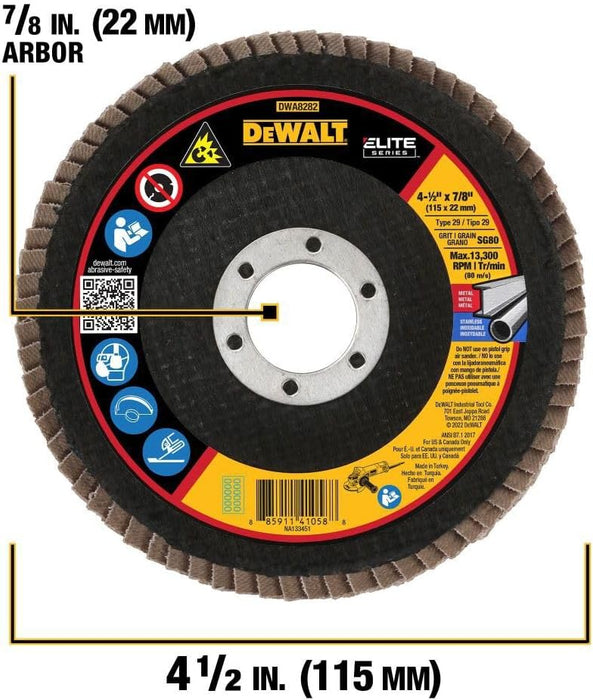 DEWALT DWA8282 80G T29 XP Ceramic Flap Disc, 4-1/2" x 7/8"