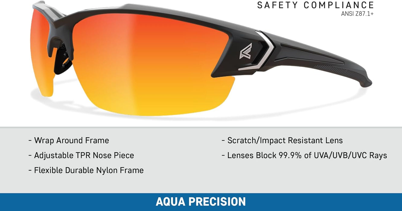 Edge SDKAP119-G2 Khor G2 Wrap-Around Safety Glasses, Anti-Scratch, Non-Slip, UV 400, Military Grade, ANSI/ISEA & MCEPS Compliant, 5.04" Wide, Black Frame / Aqua Precision Red Mirror Lens
