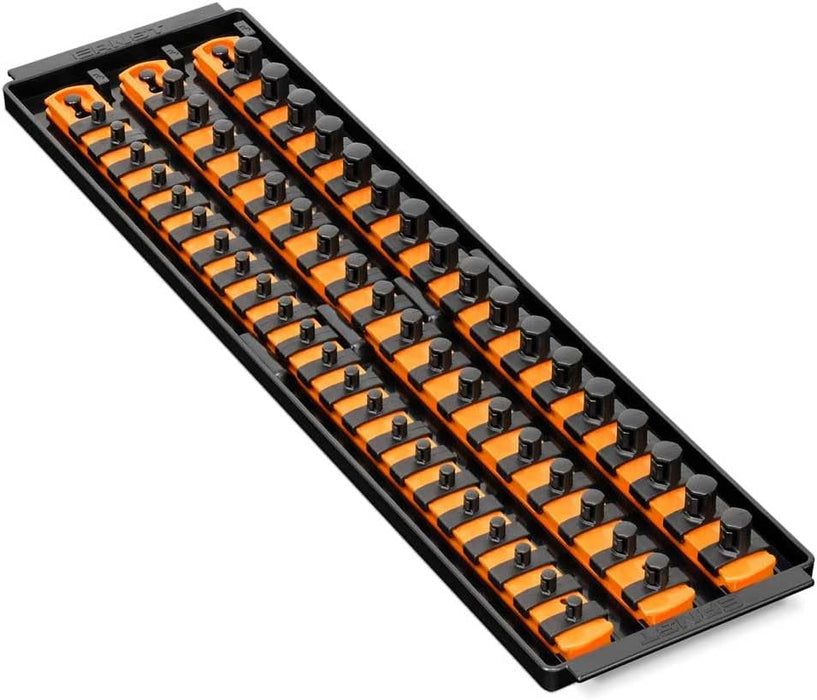 Ernst Manufacturing 8482 Socket Boss 3-Rail Multi-Drive Socket Organizer, 18-Inch Socket Rails with Twist-Lock Secure Storage, Orange - Made in USA 18-Inch Orange