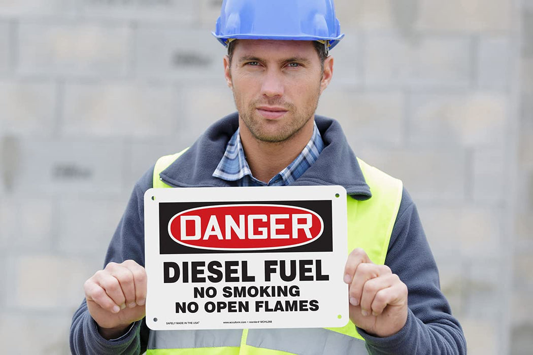 Accuform MCHL268VP Plastic Safety Sign, "Danger Diesel Fuel NO Smoking NO Open Flames", 7" Length x 10" Width x 0.055" Thickness