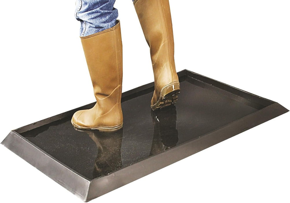 Wearwell Anti-Fatigue Footbath Mat, Natural Rubber 222 Tall Wall, for Food Processing Facilities, 32" x 39" x 2-1/2" Thickness, Black