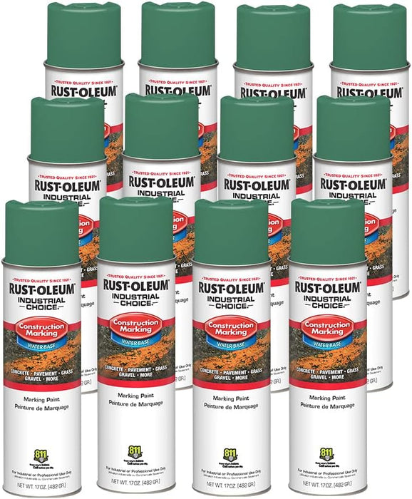 Rust-Oleum 314062 Industrial Choice M1400 System Water-Based Construction Marking Paint, 17 oz, Safety Green (Pack of 12)
