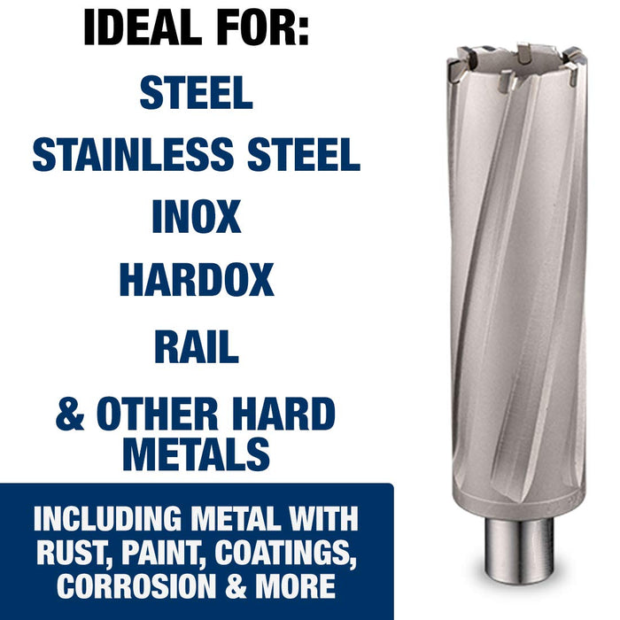 C.S. Unitec "9-1-132 C TCT Annular Cutter 1"" Dia. X 1"" Depth Carbide Tip Cutting Tool Bits for Magnetic Drills/Drill Press 3/4"" Weldon Shank for Metal Cutting in Steel, Stainless and More" 1" Dia. 1" Depth of Cut