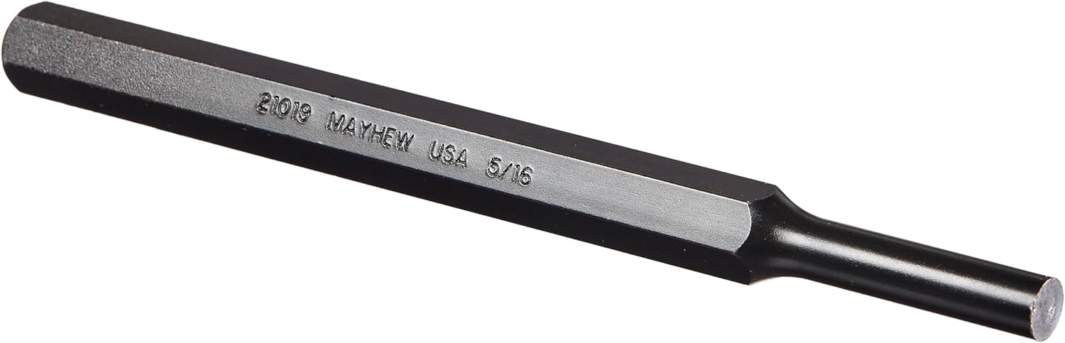 Mayhew Tools 21019 SAE Pin Punch, 5/16 x 1.25" Pin, 6" OAL x 7/16" Body, Black Oxide Finish