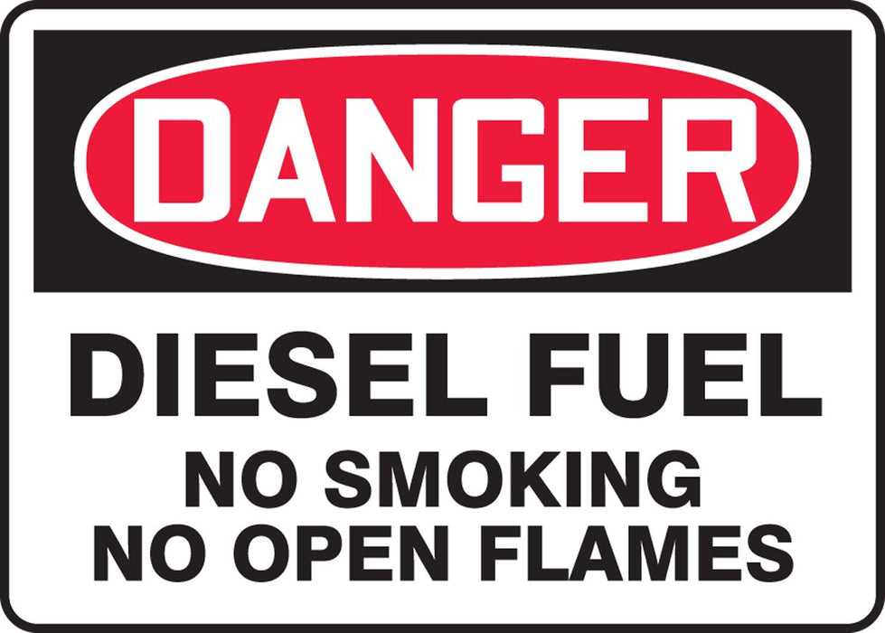 Accuform MCHL270VS Adhesive Vinyl Safety Sign, "Danger Diesel Fuel No Smoking No Open Flames", 10" Length x 14" Width x 0.004" Thickness