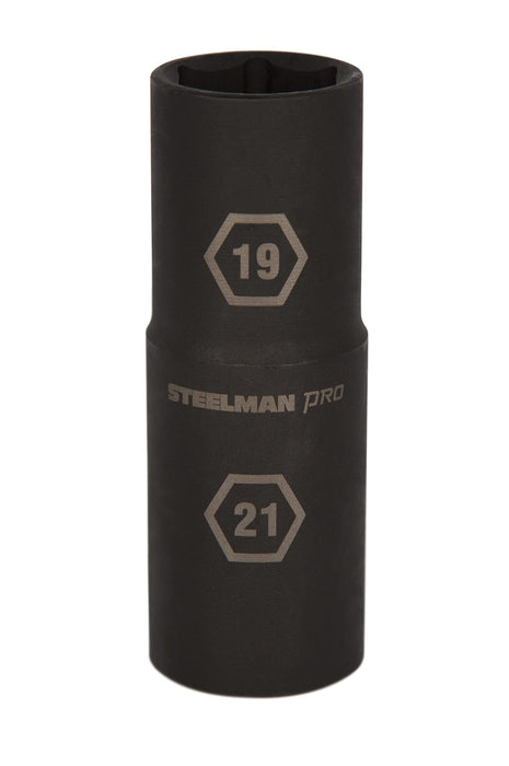 Steelman Pro 79400 1/2-Inch Drive 19mm x 21mm 6-Point Thin Wall Impact Flip Socket