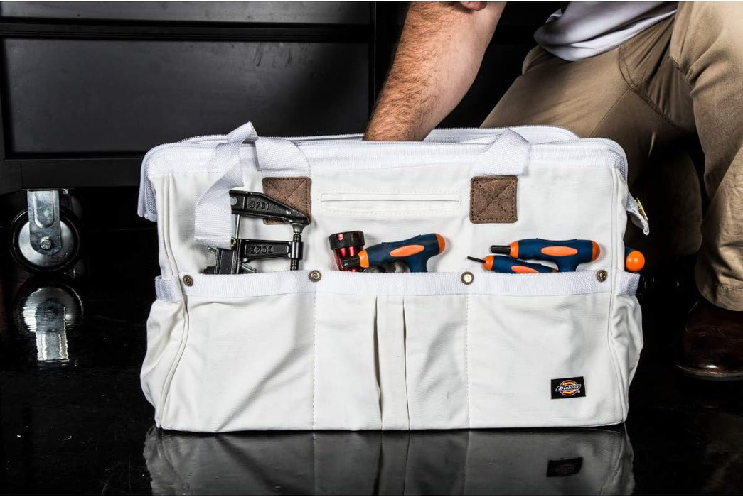 Dickies 57041 20-Inch Durable Canvas Work Bag for Painters, Carpenters, and Builders, Heavy-Duty Zipper, Reinforced Handles, Exterior Pockets, Shoulder Strap