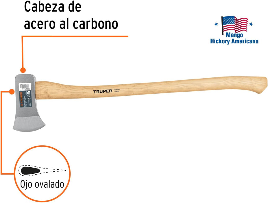 Truper HM-3-1/2M 3 1/2 lb Michigan Axe, 34" Hickory Handle