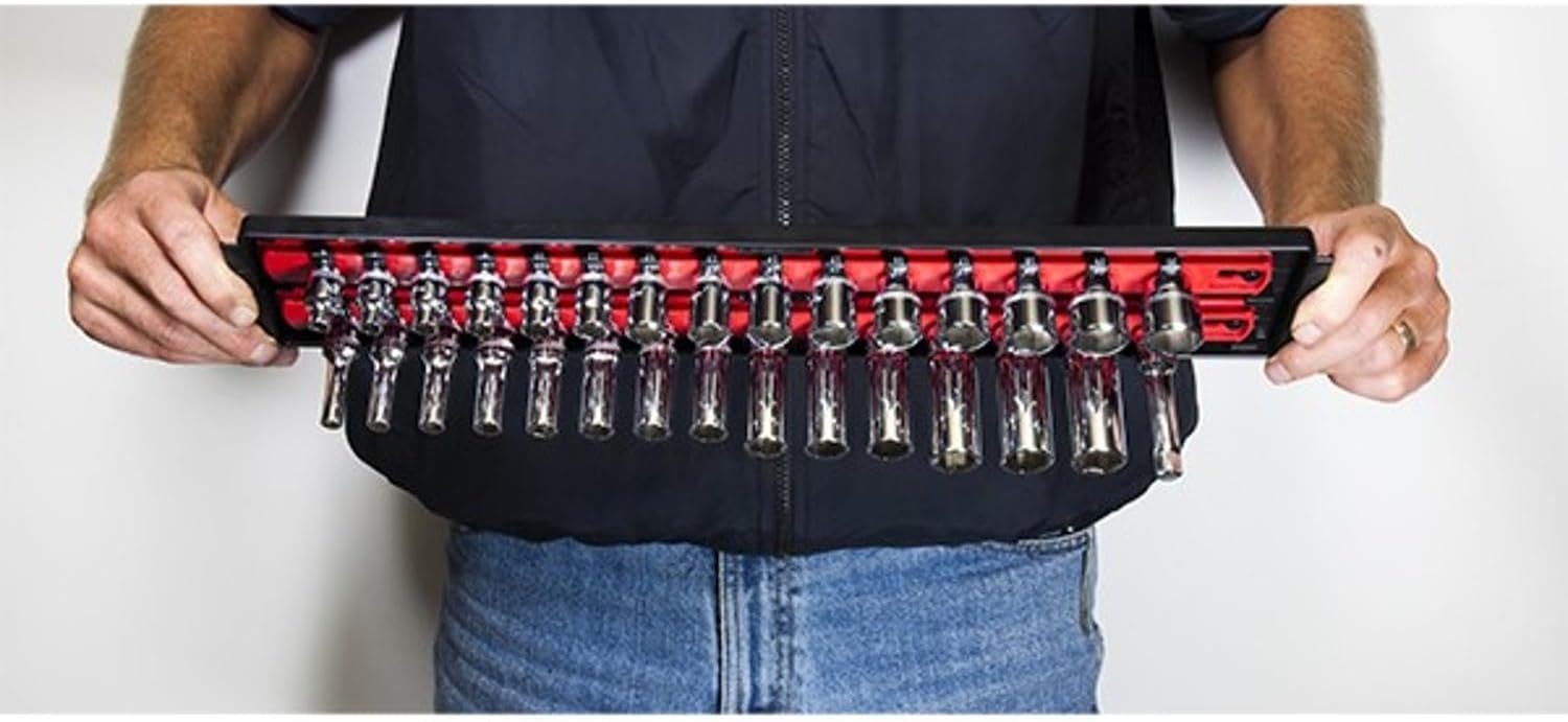 Ernst Manufacturing - 8492 Socket Boss 2-Rail 1/4-Inch-Drive Socket Organizer, 13-Inch, Red - Made in the USA 13-INCH 1/4" Red