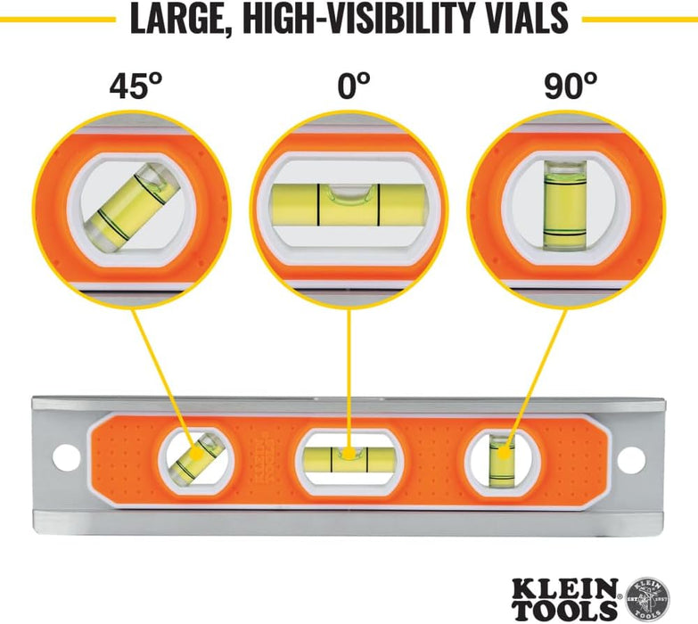 Klein Tools 935R Aluminum Torpedo Level Rare-Earth Magnet, 9-Inch