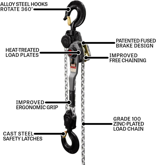 JET JLH-900WO-10 9-Ton Lever Hoist, 10' Lift, Overload Protection