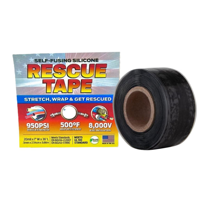 Bond It Rescue Tape, Self-Fusing Silicone Tape, Emergency Plumbing Pipe & Radiator Hose Repair, Electrical Insulation, Waterproof, 950PSI, 1" Width x 36' Length x 0.02" Thick, Black Black 1" x 36' x 20mil