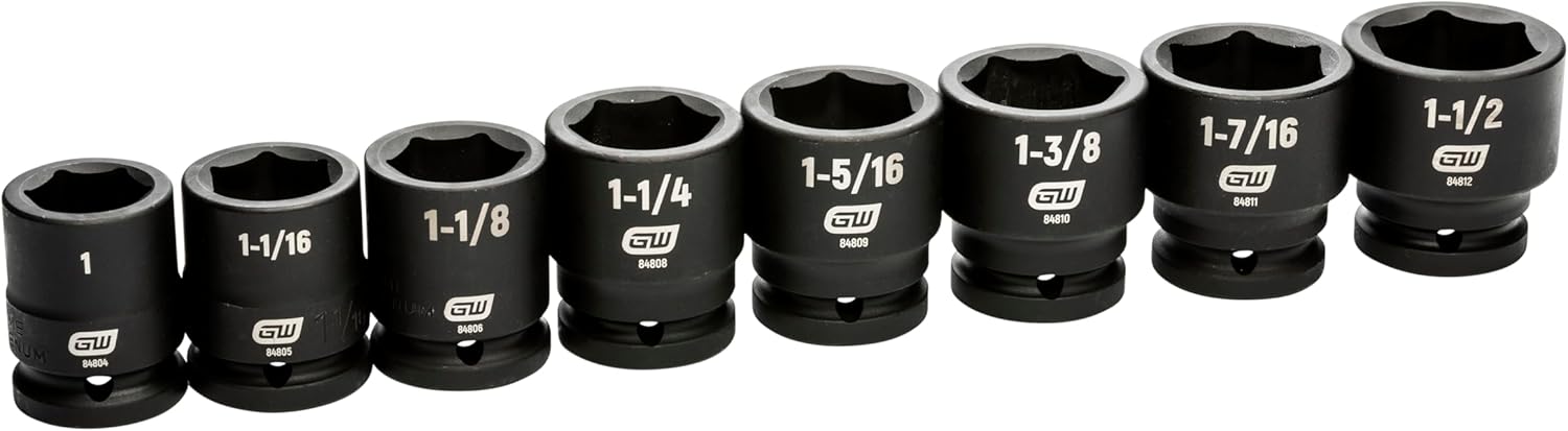 GEARWRENCH (84034) 8 Piece 3/4" Drive 6 Point SAE Impact Socket Set, 1" to 1-1/2"