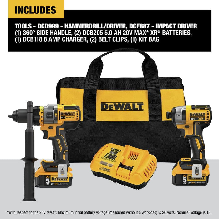 DEWALT DCK2100P2 FLEXVOLT ADVANTAGE 20V MAX Combo Kit with Hammer Drill & Impact Driver, 5.0-Ah, 2-Tool