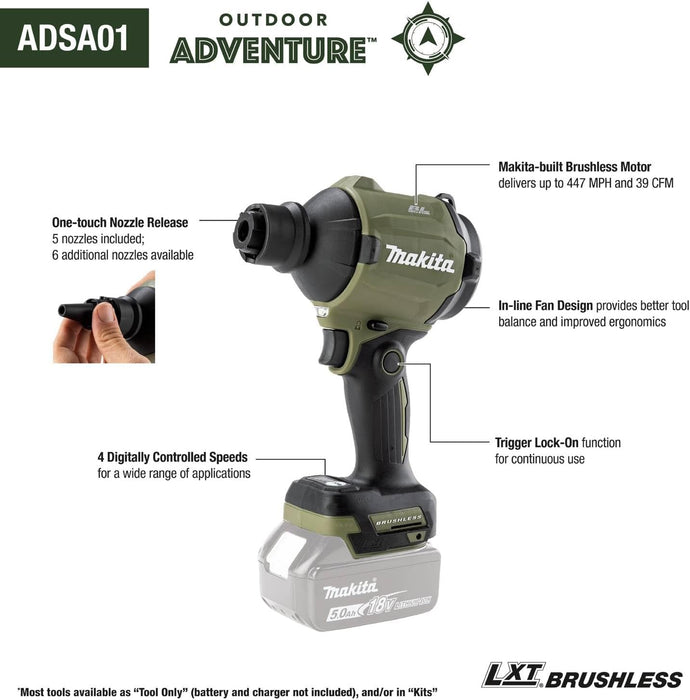 Makita ADSA01Z Outdoor Adventure 18V LXT Brushless Cordless High Speed Blower/Inflator (Bare Tool)