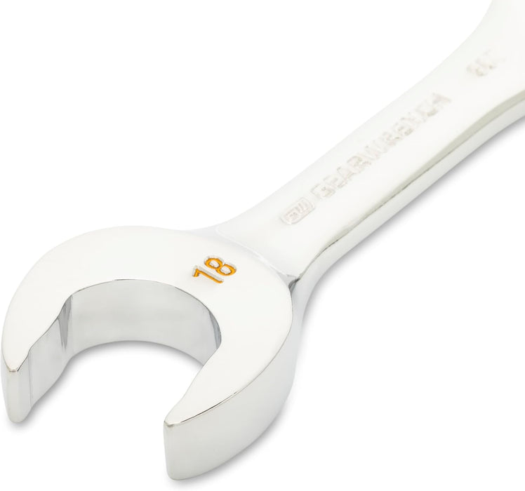 GEARWRENCH 18mm 90-Tooth 12 Point Stubby Combination Ratcheting Wrench | 86848