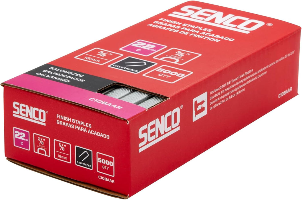 Senco C10BAAR 5/8" 22 Gauge 3/8" Crown Finish Staples, Galvanized Finish (5000 Count)
