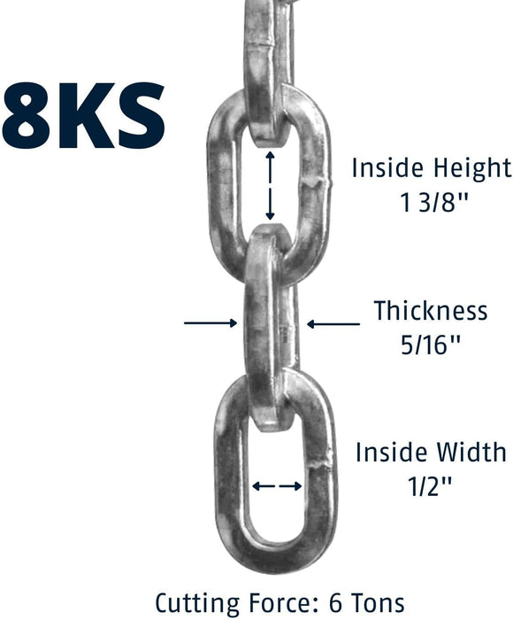 ABUS Hardened Steel 8KS 6 Foot x 5/16" Thick Square Security Chain for Bikes, Containers, Trailers, ATV's, Motorcycles and Personal/Industrial Property 6' 8KS
