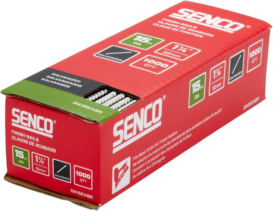 Senco DA15EABR 34 Degree Collated Finish Nails, 15 Gauge, 1-1/4 Inch Length, Galvanized (1000 Count)