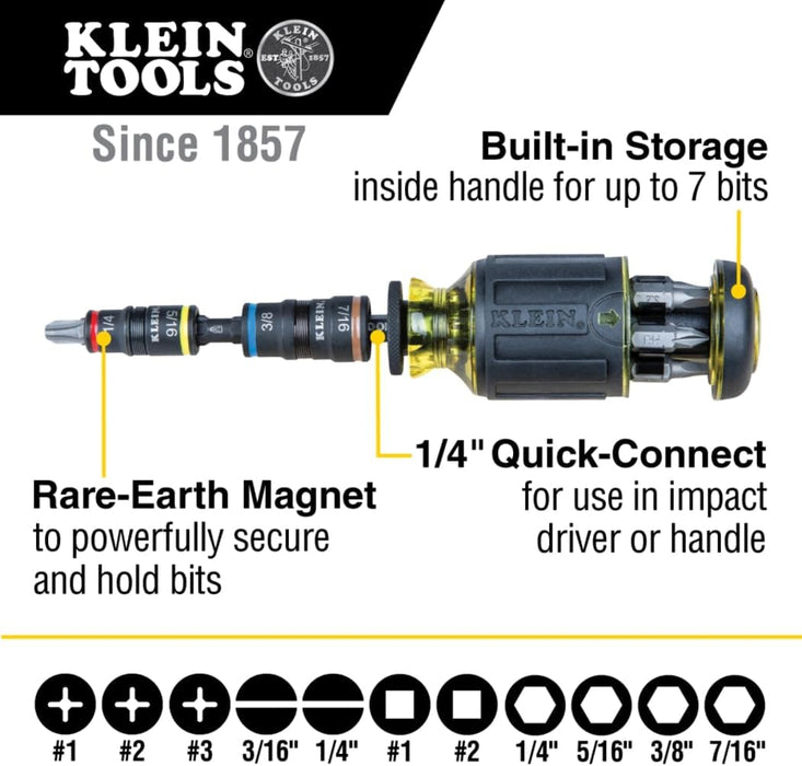 Klein Tools 32308HD 12-in-1 Impact Rated Stubby Driver Set with Flip Sockets