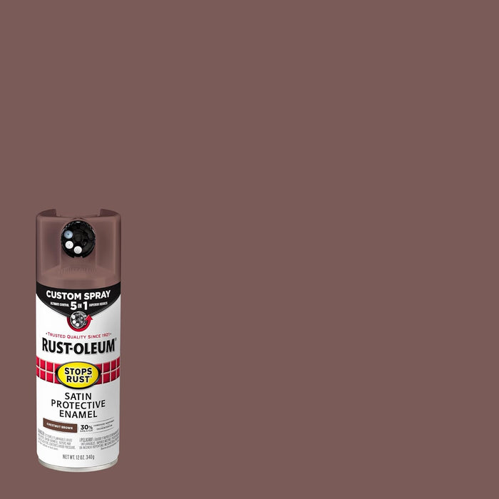 Rust-Oleum 376877 Stops Rust Custom Spray 5-in-1 Spray Paint, 12 oz, Satin Chestnut Brown (Pack of 1)