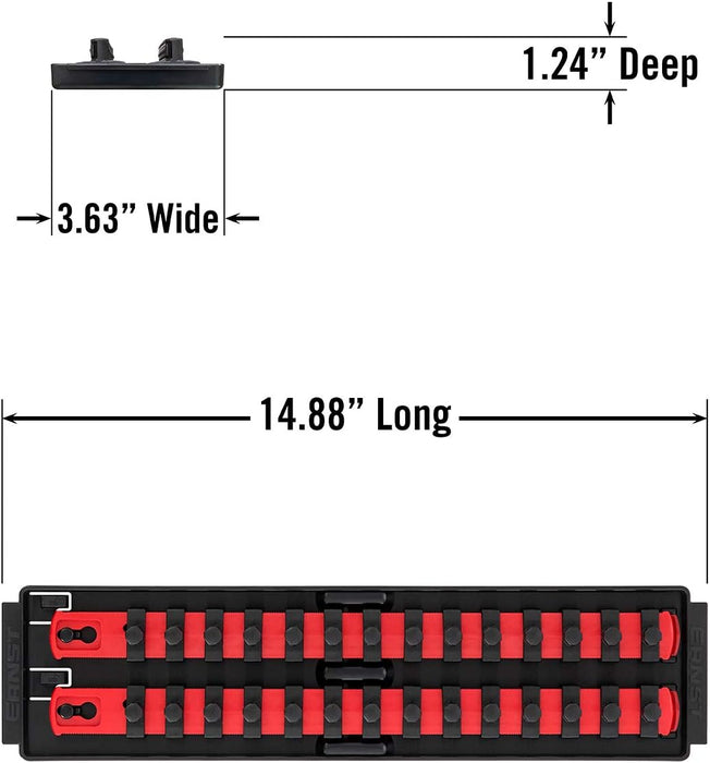 Ernst Mfg. 8493 RD Socket BOSS Tray High-Density System with (2) Red 13" Socket Rail + (28) Twist Lock Clips, 3/8" Drive - Made in USA