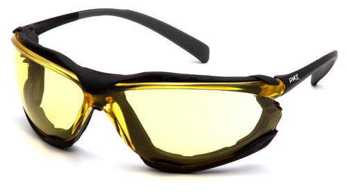 Pyramex SB9330ST Proximity Safety Glasses, Black Foam Lined Frame, Amber H2X Anti-Fog Lens