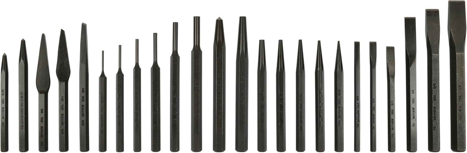 Mayhew Pro 61050 Punch and Chisel Kit, 24-Piece, Black Oxide Finish