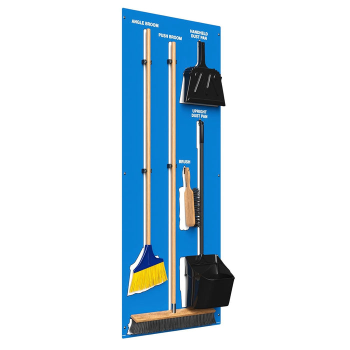 Clean & Sweep 5S Shadow Board/Wall Mount Broom Holder, 68" x 30" Board, 5S Cleaning Station - with Broom and Dustpan Set Included, PSB716BUWT Blue/White Ultra Aluma-Lite