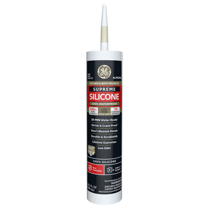 GE Sealants & Adhesives Supreme Silicone Kitchen & Bath Sealant, 10.1oz, Almond