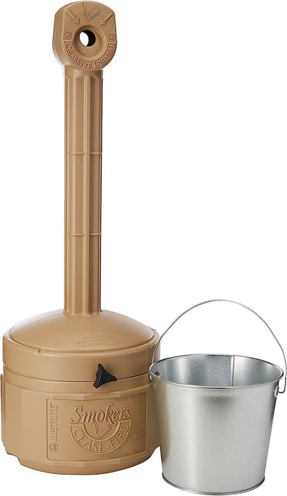 Justrite (26806B) Personal Smoker’s Cease-Fire Outdoor Ashtray, Polyethylene Standing Ashtray with Steel Bucket, 1 Gallon, Adobe Beige