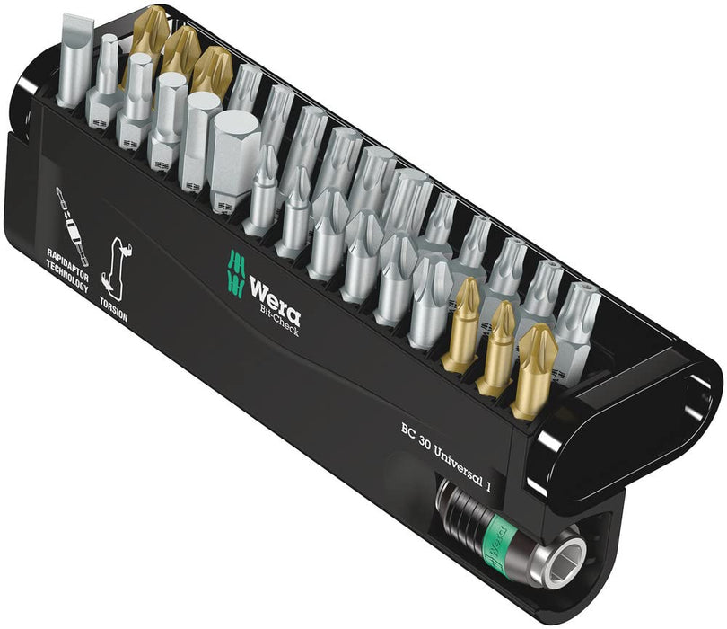 Wera Tools (5056440001) BC Universal Rapidaptor Bit-Check, 30-Piece Set