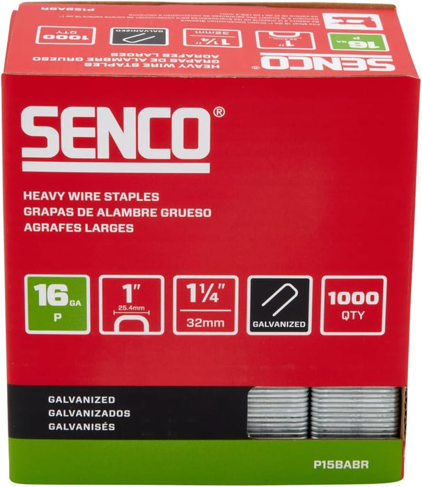 Senco P15BABR 1-1/4" 16 Gauge 1" Crown Heavy Wire Staples, Galvanized Finish (1,000 Count)