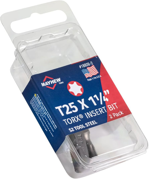Mayhew Tools 18806-2 Torx Insert Bit, T25 x 1.25" (Pack of 2)