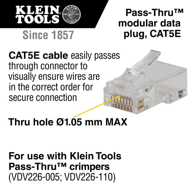Klein Tools VDV826-728 Pass-Thru Modular Data Plugs, RJ45-CAT5E (Pack of 10)