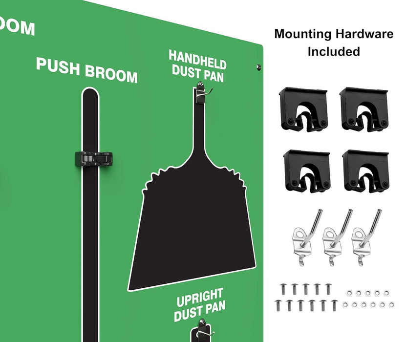 Clean & Sweep 5S Shadow Board/Wall Mount Broom Holder, 68" x 30" Board, 5S Cleaning Station - with Broom and Dustpan Set Included, PSB716GNBK Green/Black Ultra Aluma-Lite