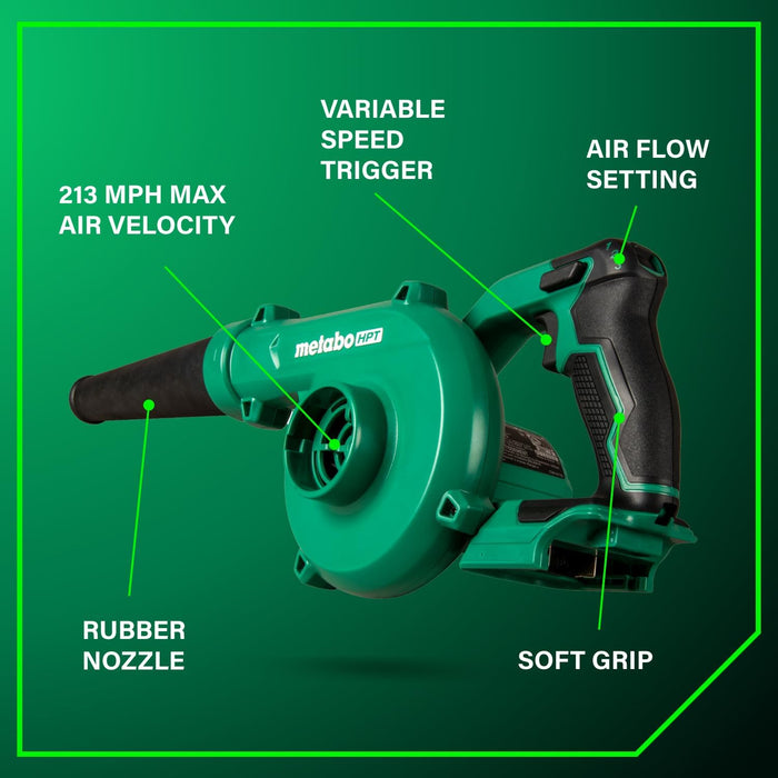 Metabo HPT RB18DCQ4 18V MultiVolt Cordless Compact Blower, Powerful 124 CFM Air Volume, Maximum Air Velocity 213 MPH, Lightweight Design, Variable Speed Trigger, Lock-On Switch, Tool Body Only