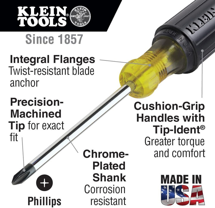 Klein Tools 603-4 #2 Phillips Screwdriver, 4-Inch Round Shank
