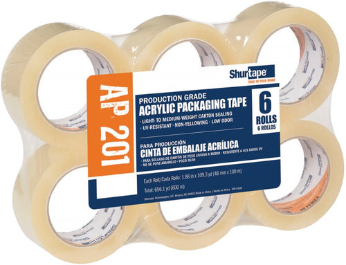 Shurtape 232518 AP 201 Medium Duty Shipping and Packaging Tape, Clear, 48mm x 100 Meter Roll (Pack of 6)