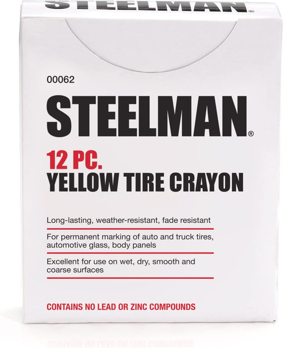 Steelman 00062 Yellow Tire Marking Crayons for Mechanics, Marks Damage on Wet and Dry Tires (Pack of 12)