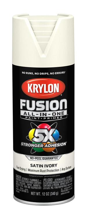 Krylon Fusion All-In-One Adhesive Spray Paint for Indoor/Outdoor Use, Satin Ivory, 12 Ounce (Pack of 1)